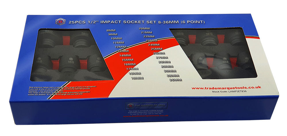 25Pc 1/2" Drive 6-Point Impact Socket Set, 8-36mm By Britool Hallmark - image 5