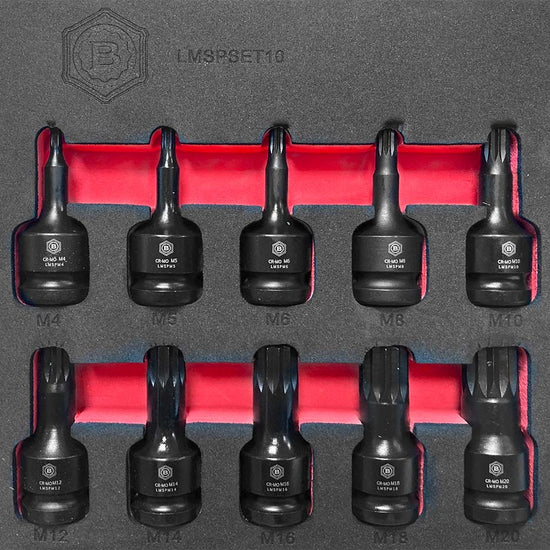 10Pc Spline Xzn Impact Driver Set, 1/2" Drive - Britool Hallmark - image 3