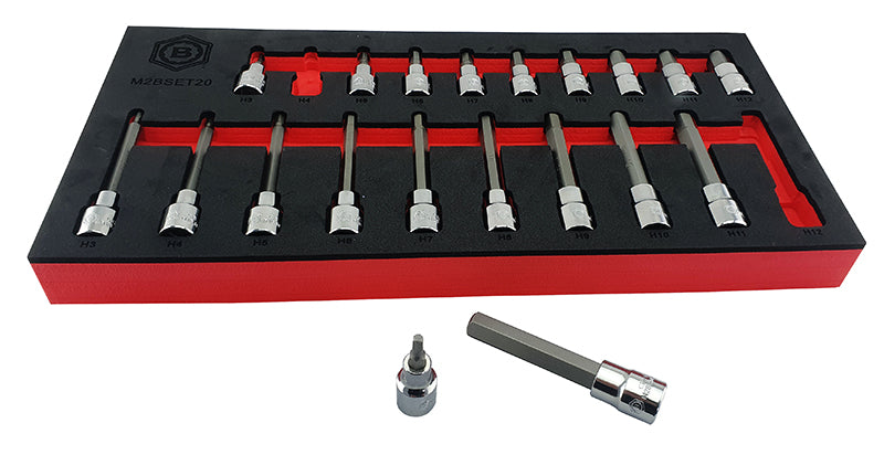 20Pc 3/8" Standard & Long Hex/Allen Key Bit Socket Set - Britool Hallmark - image 2