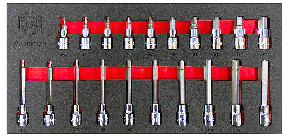 20Pc 3/8" Standard & Long Hex/Allen Key Bit Socket Set - Britool Hallmark - image 3