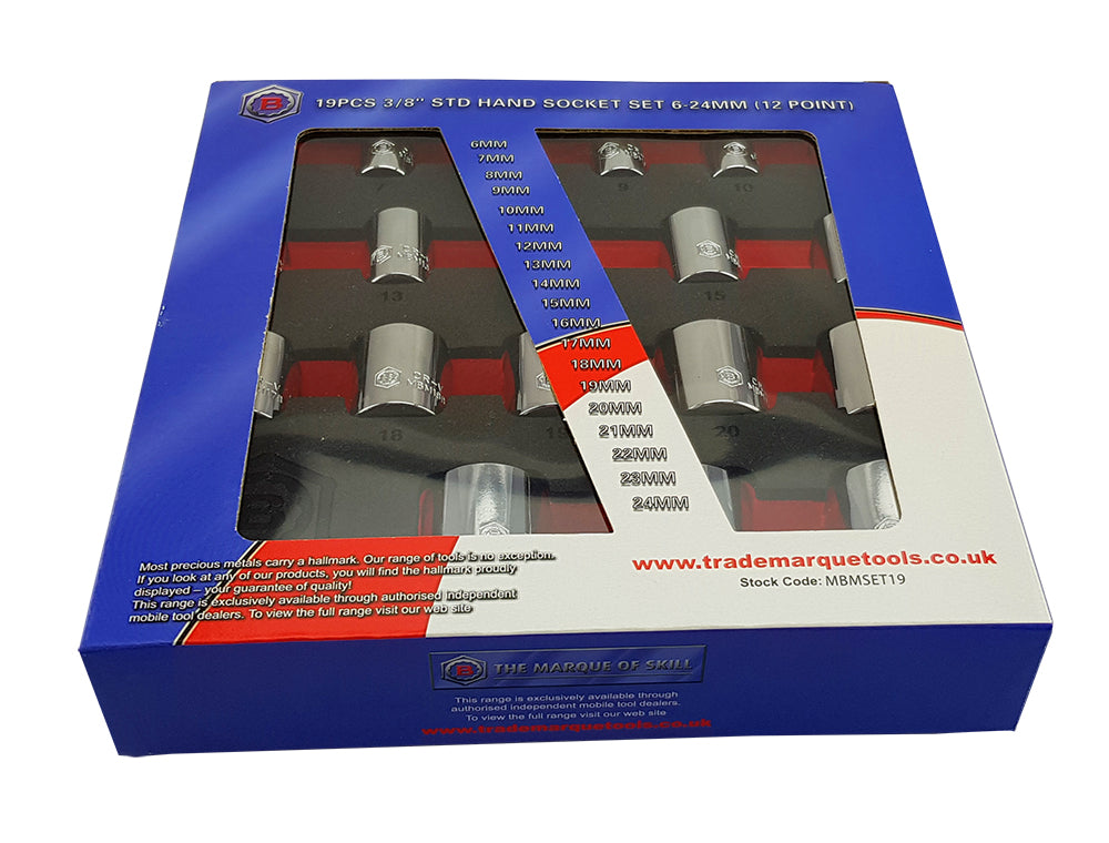 19Pc 3/8" Drive 12-Point Socket Set 6-24mm From Britool Hallmark - image 3