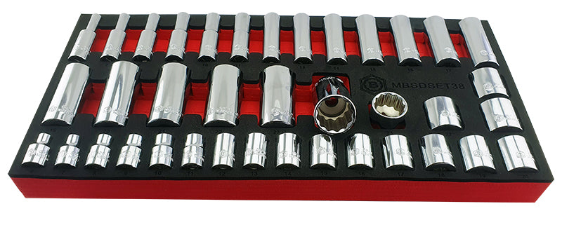 38Pc 3/8" Dr. Standard & Deep Socket Set (12 Point) 6-24mm From Britool Hallmark - image 5
