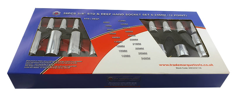 38Pc 3/8" Dr. Standard & Deep Socket Set (12 Point) 6-24mm From Britool Hallmark - image 4