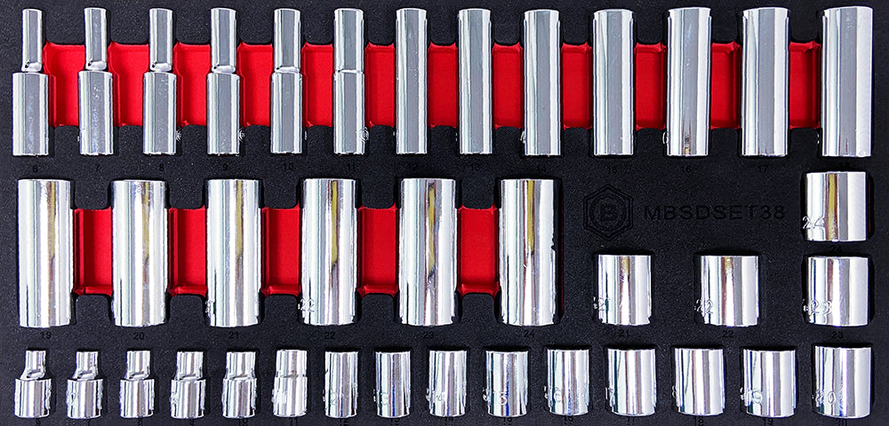 38Pc 3/8" Dr. Standard & Deep Socket Set (12 Point) 6-24mm From Britool Hallmark - image 3