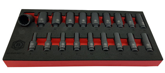 19Pc 3/8" Dr. Deep Bi-Hex/12-Point Impact Socket Set - Britool Hallmark - image 3