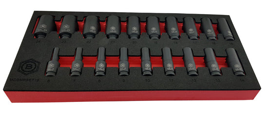 19Pc 3/8" Dr. Deep Bi-Hex/12-Point Impact Socket Set - Britool Hallmark - image 4