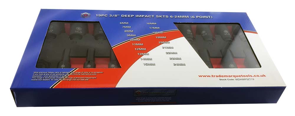 19PC 3/8" Drive Deep Hex 6-Point Impact Socket Set - Britool Hallmark - image 3
