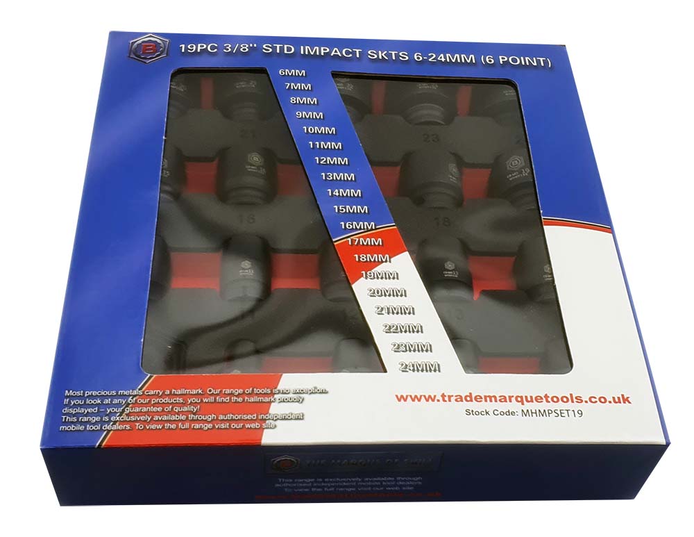 19Pc 3/8" Dr. Impact Socket Set, Hex/6-Point Profile - Britool Hallmark - image 3