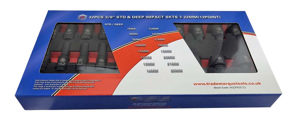 32Pc 3/8" Standard & Deep 12-Point Impact Socket Set By Britool Hallmark - image 2