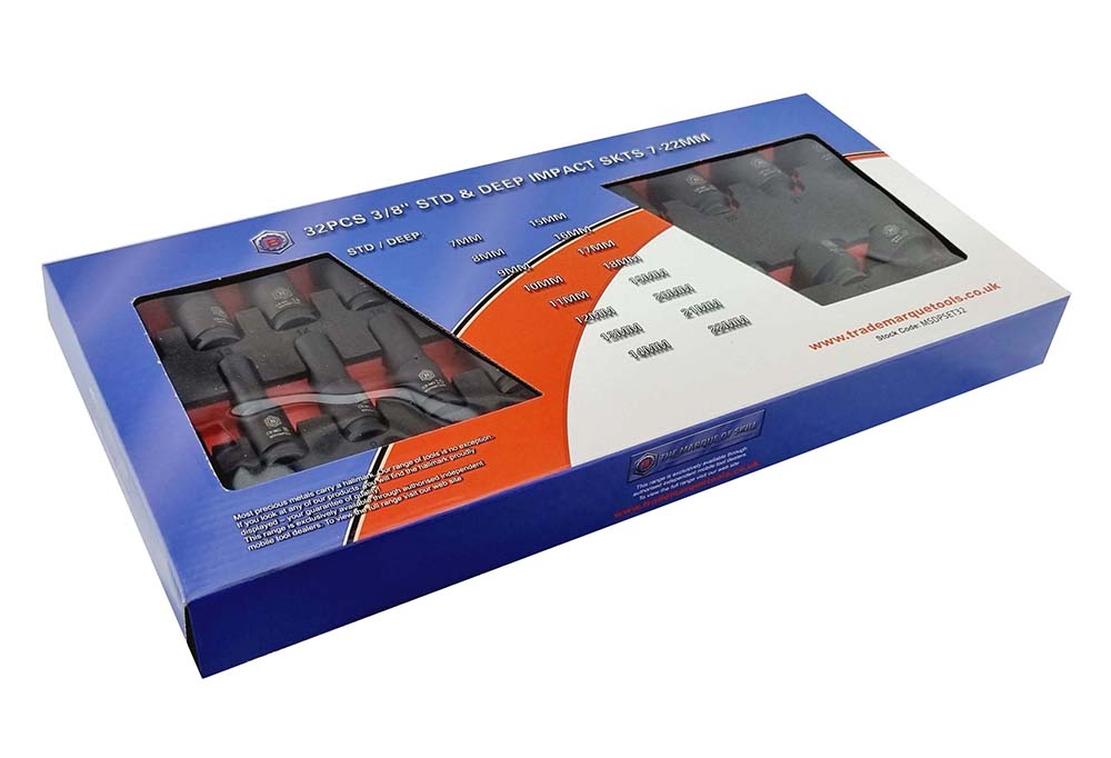 32Pc 3/8" Standard & Deep 6-Point Impact Socket Set By Britool Hallmark - image 3