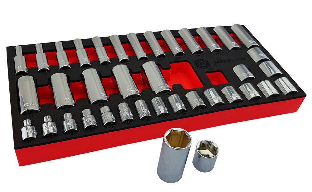 38Pc 3/8" Standard & Deep Socket Set (6 Point) 6-24mm From Britool Hallmark - image 2