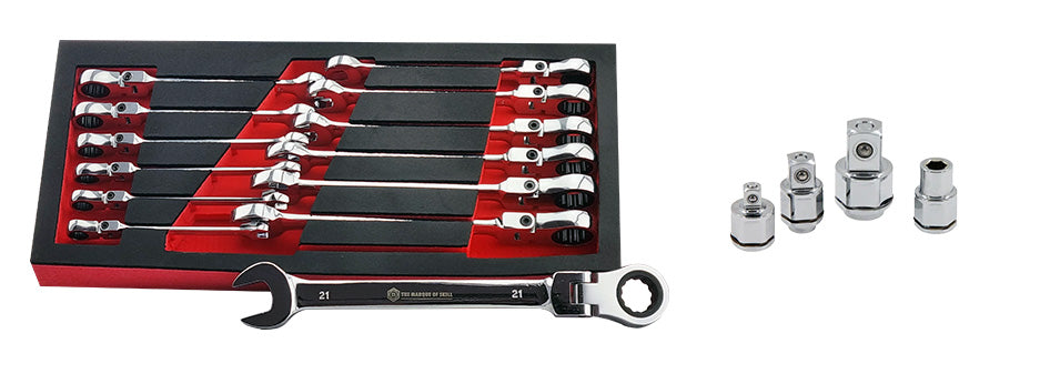 13pc Flexi Ratchet Spanner/Wrench Set 8-21mm + FREE Socket Adaptor Set - image 2