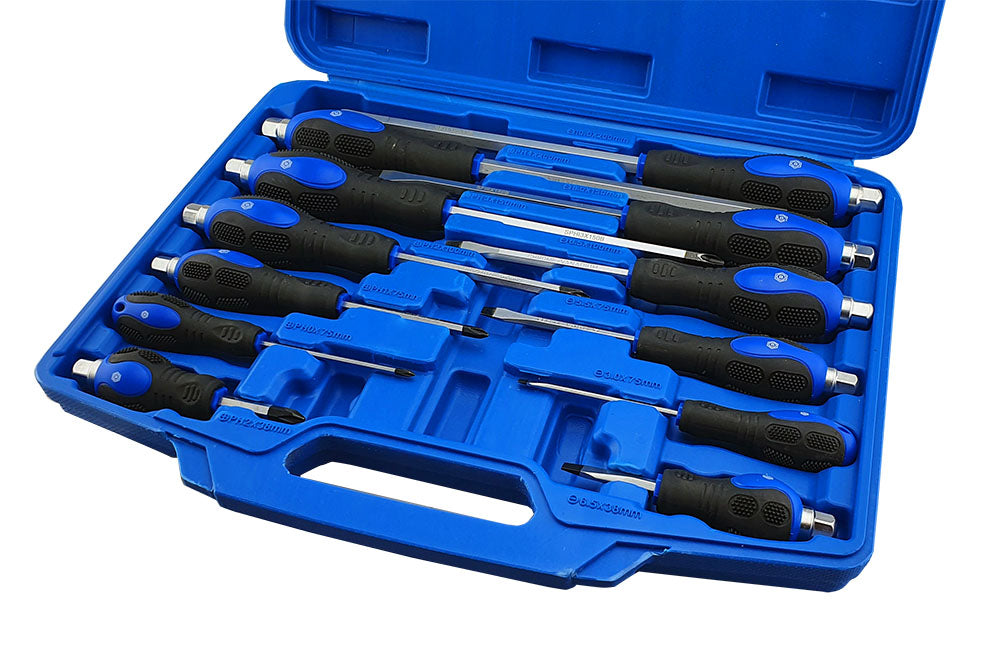 12 Piece Phillips & Slotted Screwdriver Set With Hammer Cap Britool Hallmark - image 3