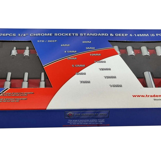 26Pc 1/4" Drive Standard & Deep Hexagon (6-Point) Socket Set - Britool Hallmark - image 3