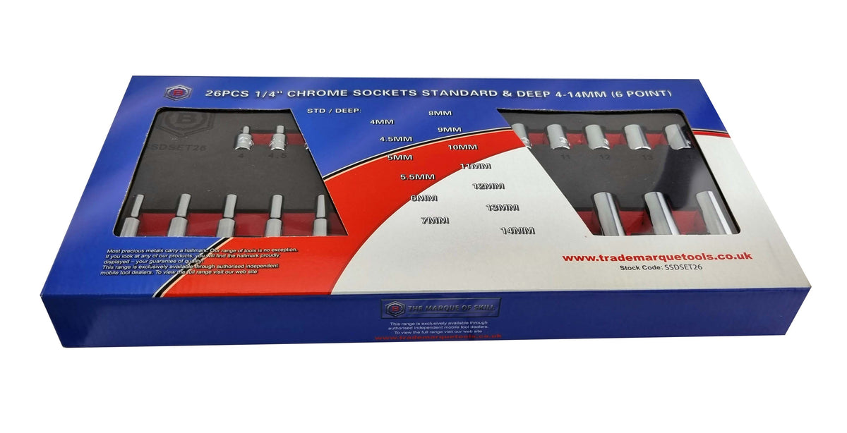 26Pc 1/4" Drive Standard & Deep Hexagon (6-Point) Socket Set - Britool Hallmark - image 3
