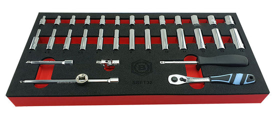 32-Piece 1/4" Drive Socket, Ratchet & Accessory Set - Britool Hallmark - image 3