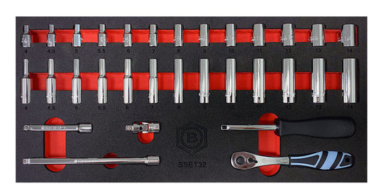 32-Piece 1/4" Drive Socket, Ratchet & Accessory Set - Britool Hallmark - image 2